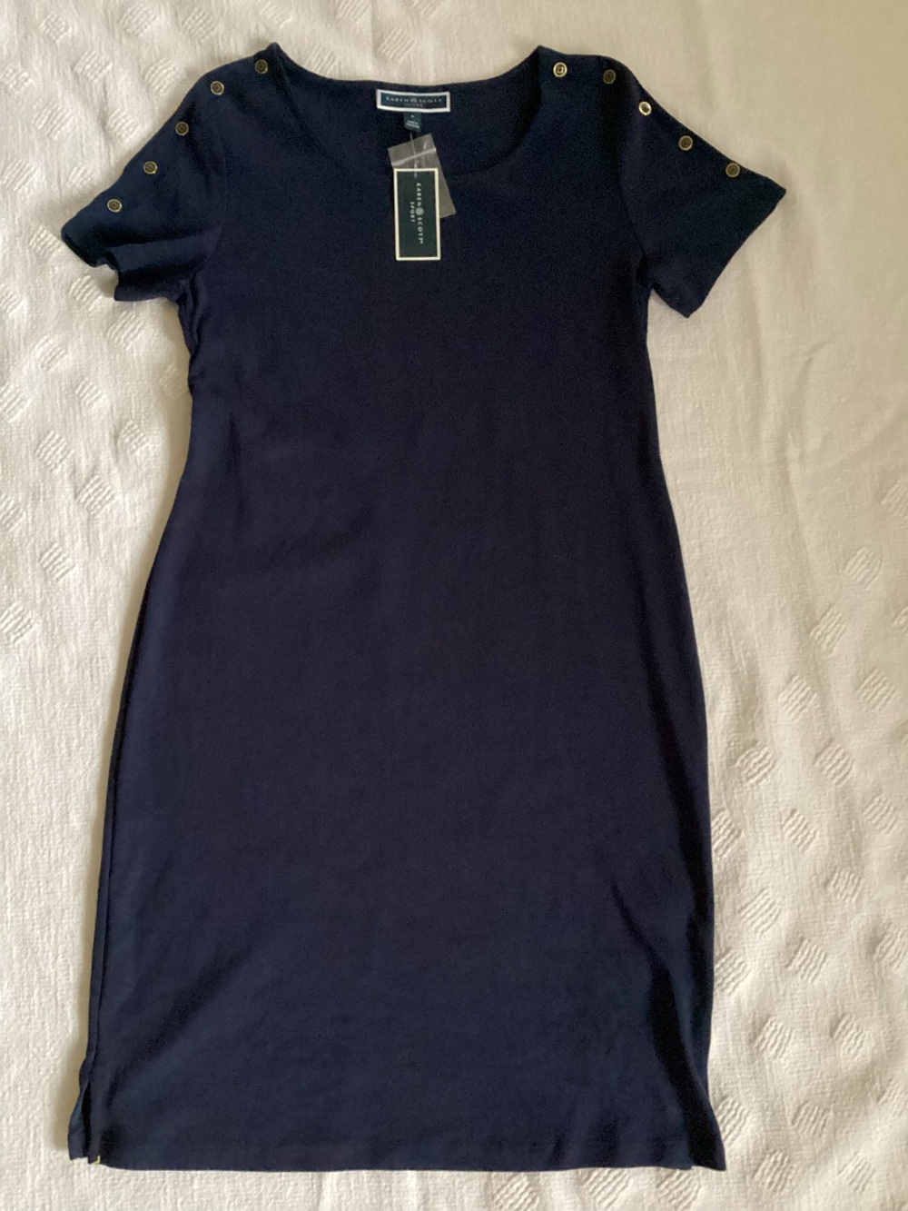 Karen Scott Sport Intrepid Navy Blue Dress SZ SMALL Pullover Knee NWT